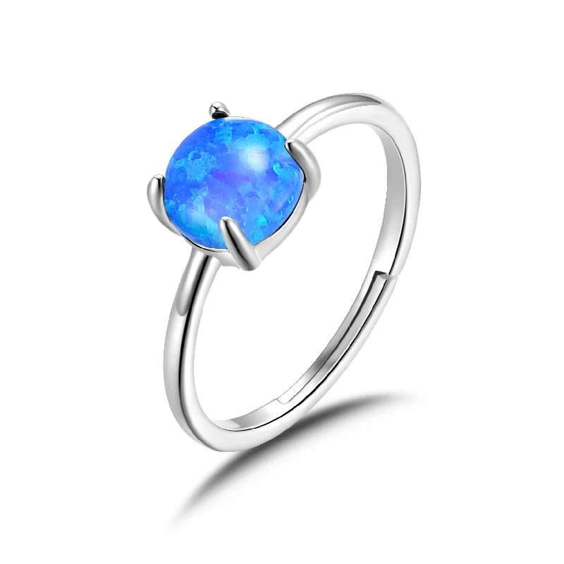 Emerald cut rings-Emerald cut rings-Synthetic Blue Opal Adjustable Ring