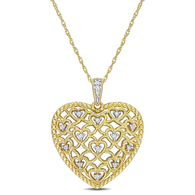 Sleek gold necklaces-Miadora 10k Yellow Gold 1/10ct TDW Diamond Lace Heart Necklace