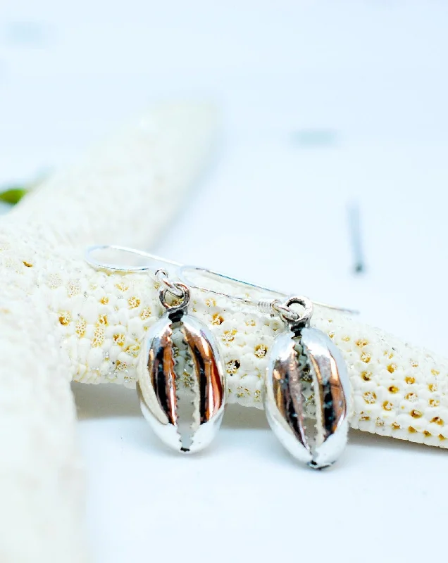 Mystic eye earrings-Cowrie Shell Drop Earrings  ~Sterling Silver 925~ME006