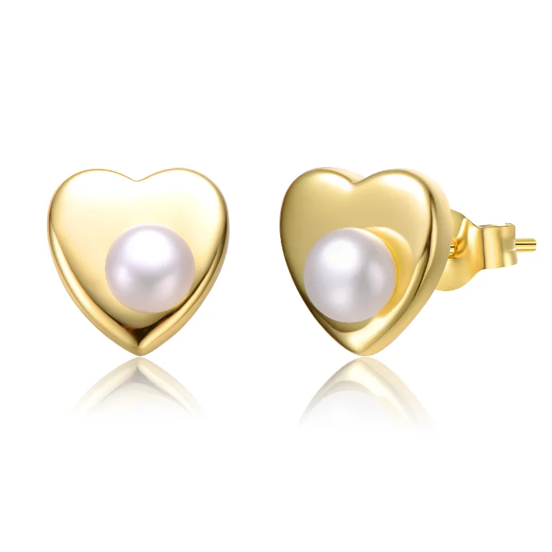 Wave charm earrings-Noelle Pearl Heart Stud Earrings