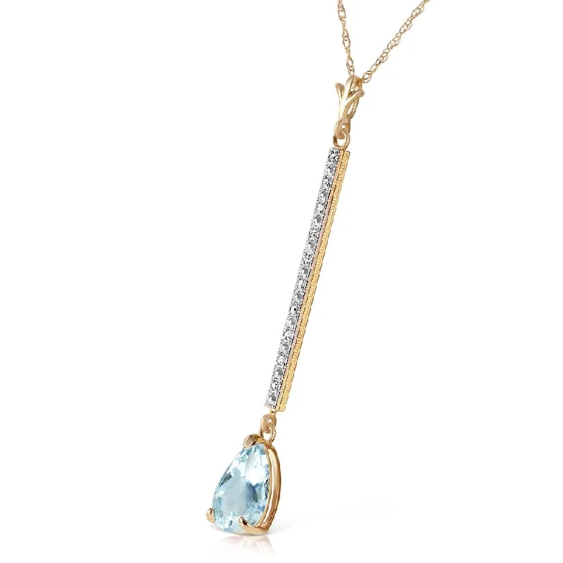 Surf wave necklaces-1.8 CTW 14K Solid Gold Necklace Diamond Aquamarine