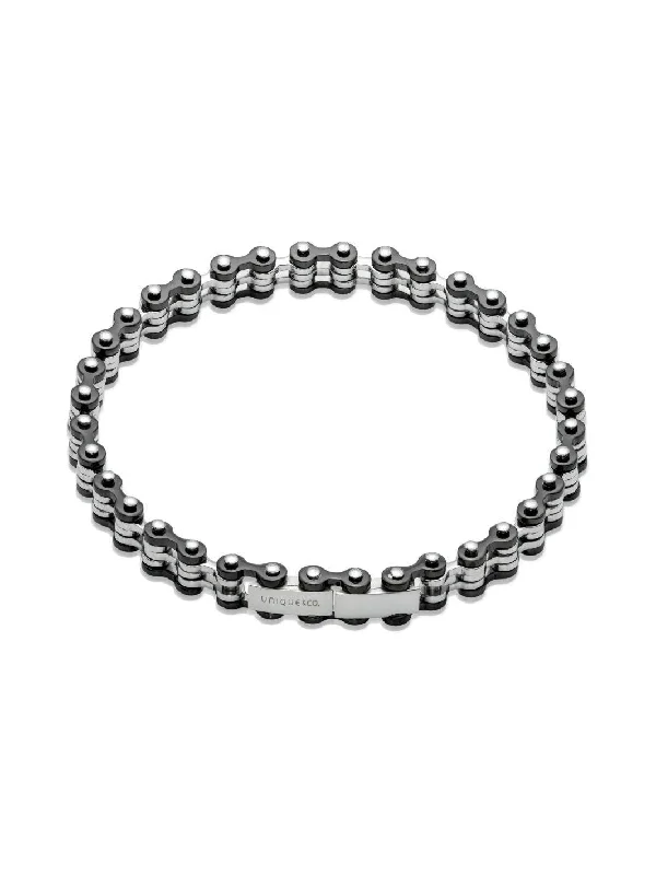 Unique & Co Mens Black Stainless Steel Bike Chain Bracelet