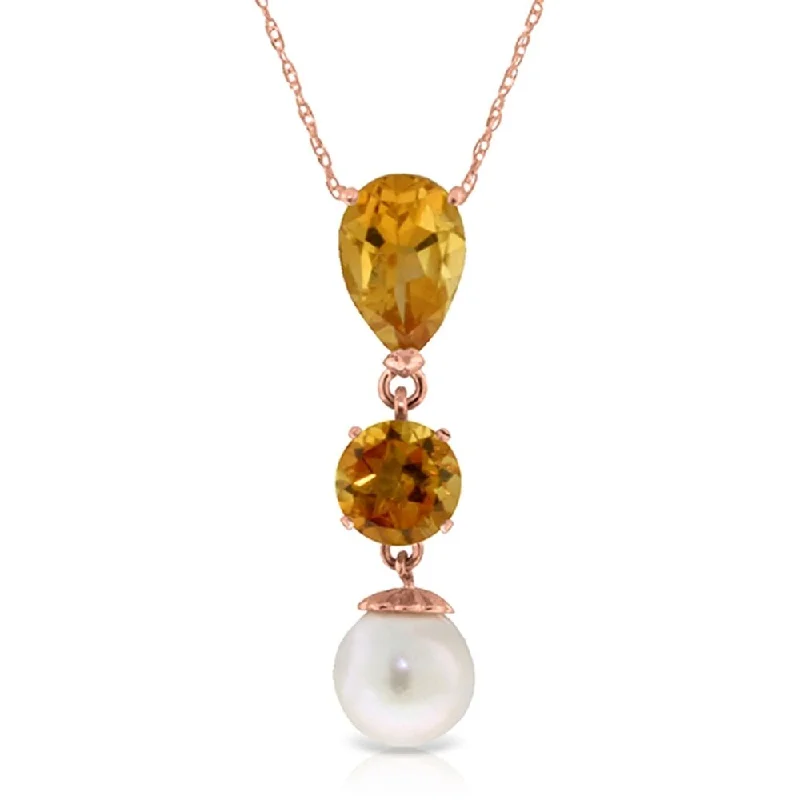 Secure clasp necklaces-5.25 Carat 14K Solid Rose Gold Necklace Citrine pearl