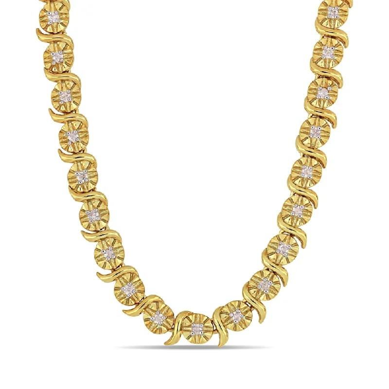 Onyx gem necklaces-Miadora Yellow Plated Sterling Silver 1/2ct TDW Diamond S-Link Tennis Necklace