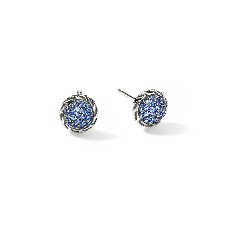 Bright stud earrings-John Hardy Essential pave blue sapphire post earring