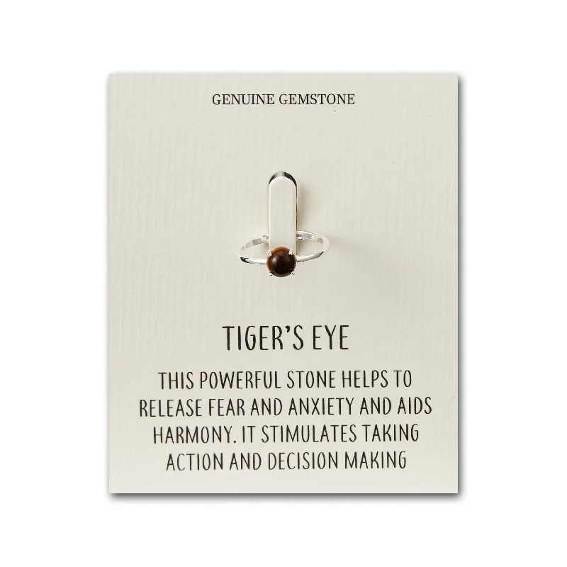 Quartz inlay rings-Quartz inlay rings-Tigers Eye Adjustable Ring with Quote Card