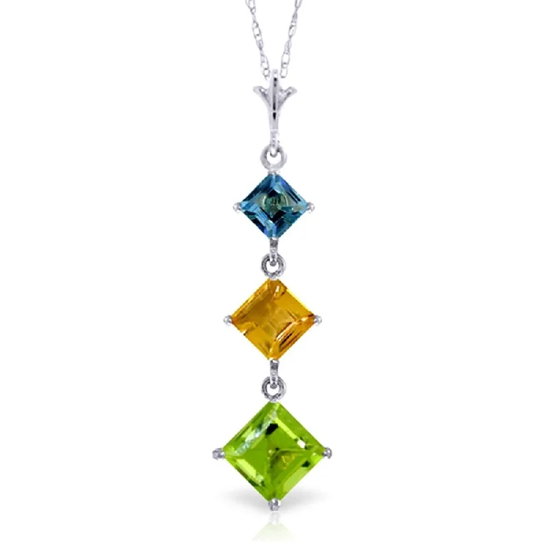 Turquoise drop necklaces-2.4 Carat 14K White Gold Necklace Blue Topaz, Citrine Peridot