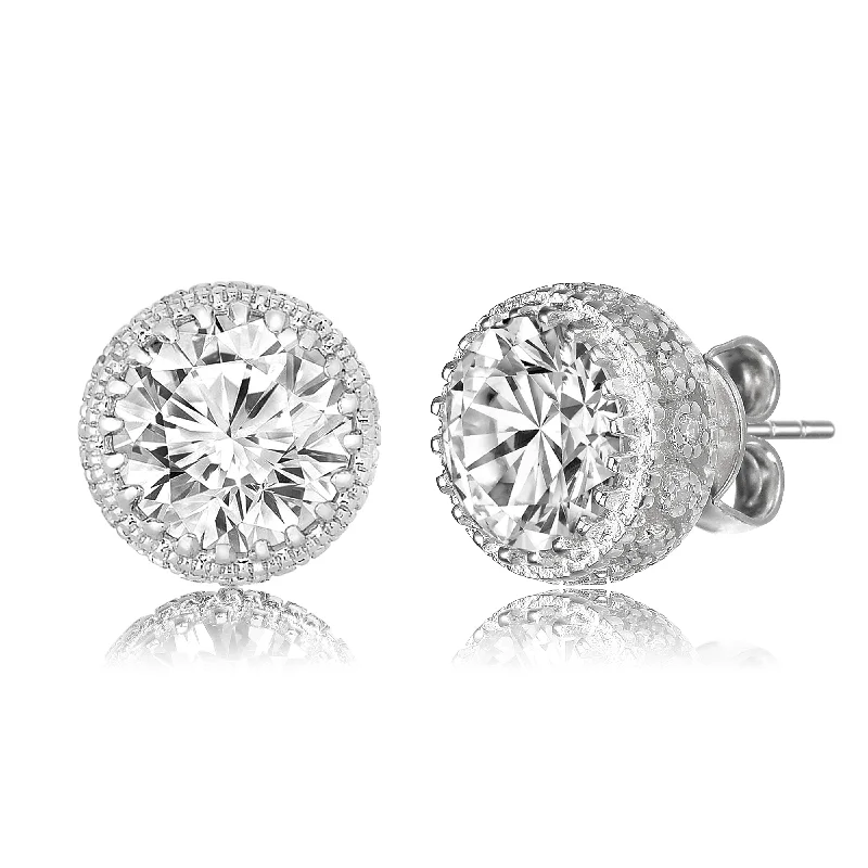 Oval dangle earrings-Les Haudères Moissanite Solitaire Crown Pave Stud Earrings