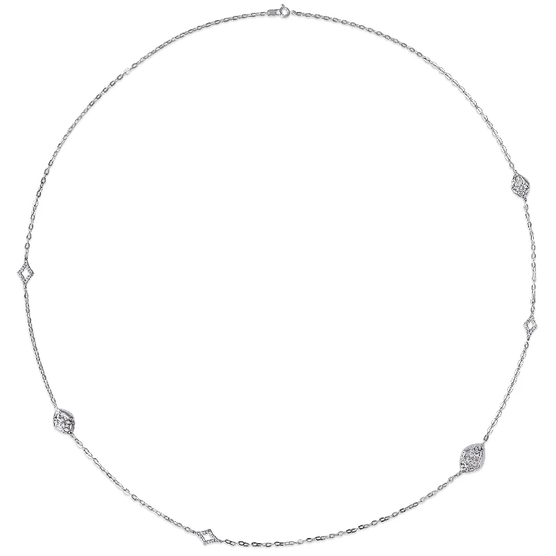 Yarn tassel necklaces-Miadora 18k White Gold 1/3ct TDW Diamond Marquise Station Link Necklace