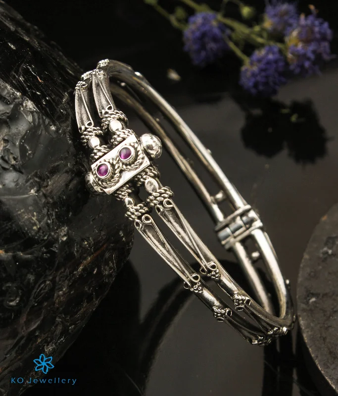 The Lasya Silver Garnet Kada Bracelet (2 layers/Size 2.4)