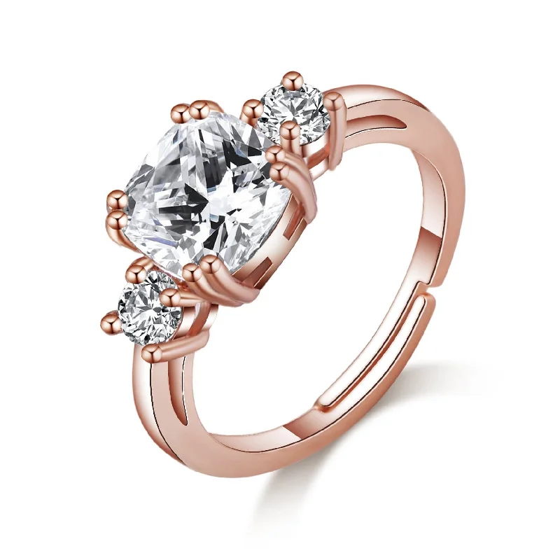 Old promise rings-Old promise rings-Rose Gold Plated Adjustable Three Stone Ring Created with Zircondia® Crystals