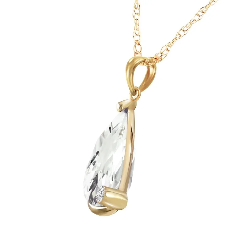 Wave motif necklaces-14K Solid Gold Necklace with Briolette Checkerboard Cut White Topaz & Diamond