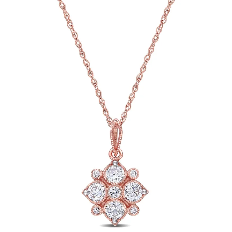 Floating gem necklaces-Miadora 14k Rose Gold 1/2ct TDW Diamond Geometric Floral Cluster Necklace