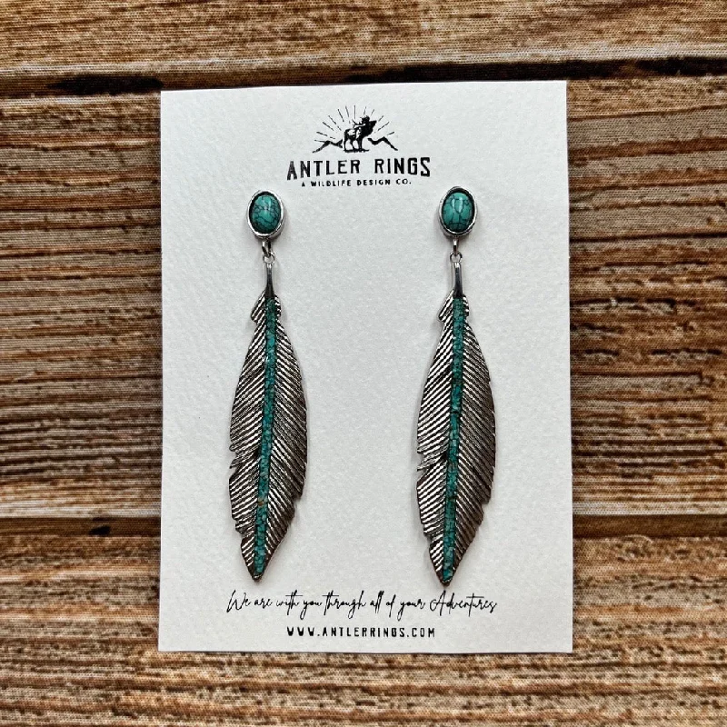 Bright gem earrings-The Feather Drop Earrings