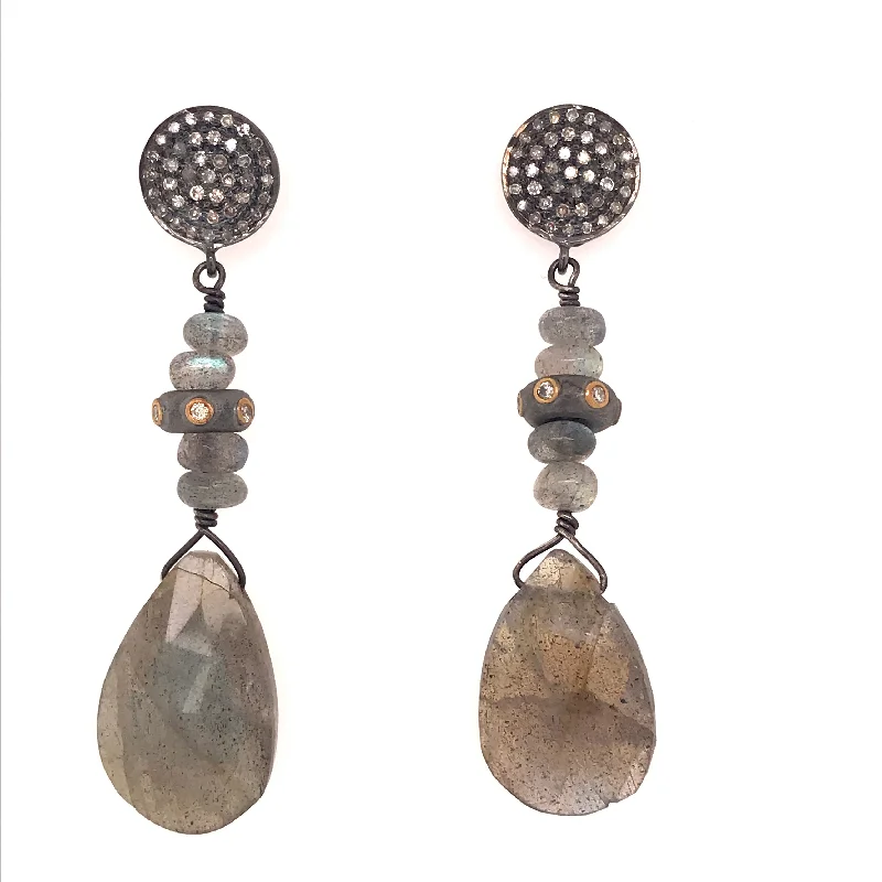 Trekker charm earrings-Sterling Silver Labradorite Dangle Earrings