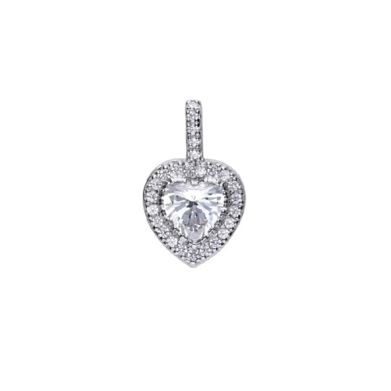 Silver Heart Shaped Cubic Zirconia Halo Cluster Pendant