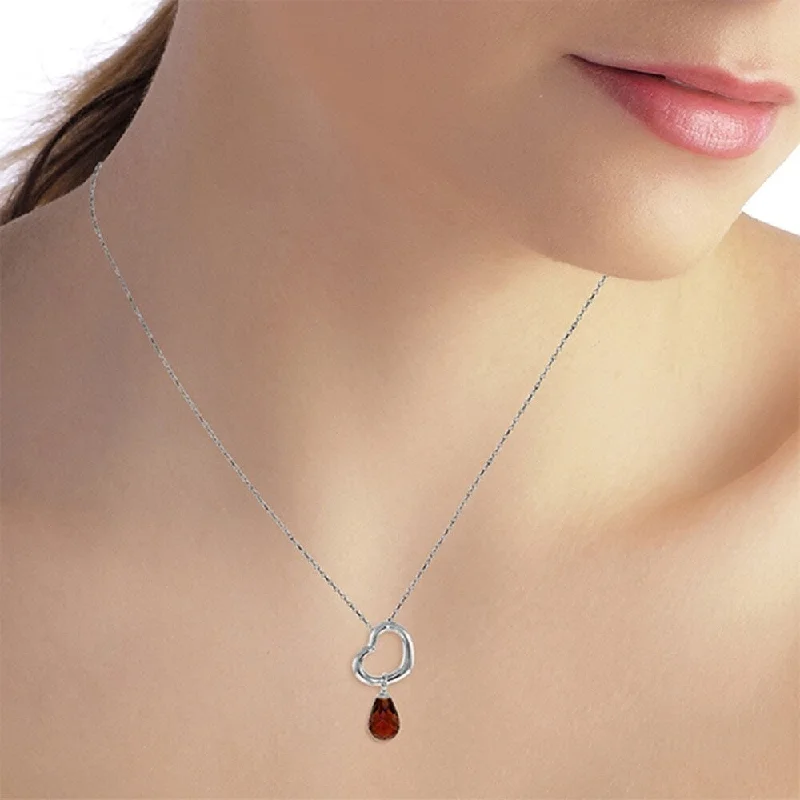 Sapphire pendant necklaces-14K Solid White Gold Heart Necklace with Dangling Natural Garnet