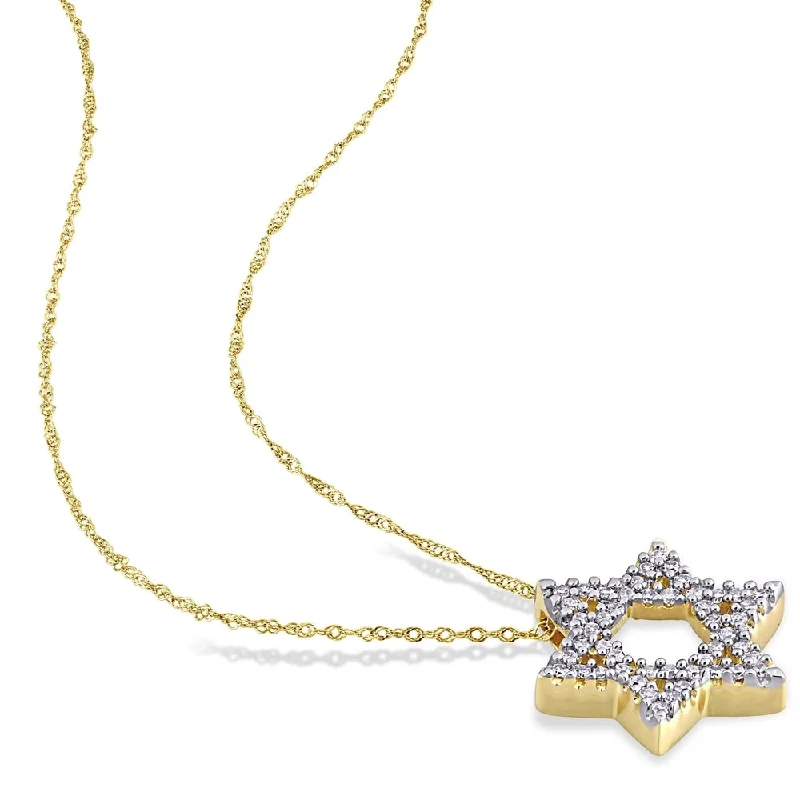 Curved pendant necklaces-Miadora 14k Yellow Gold 1/6ct TDW Diamond Star of David Necklace