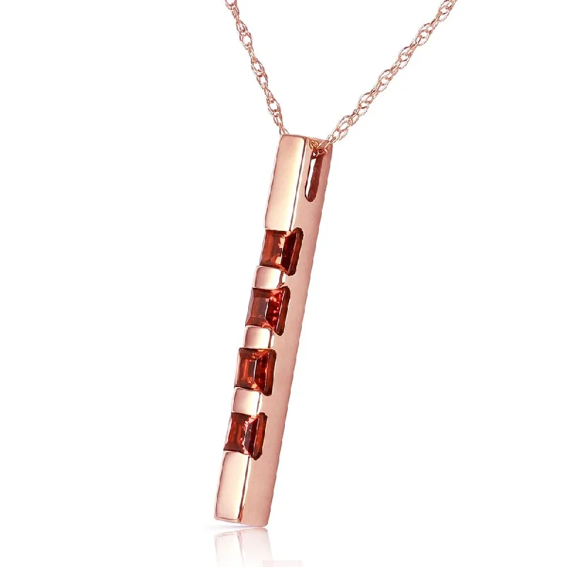 Multi-link necklaces-14K Solid Rose Gold Necklace Bar with Natural Garnets