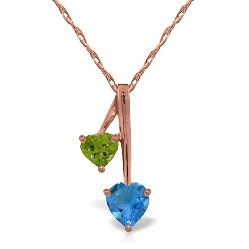 Wide weave necklaces-14K Rose Gold Hearts Necklace w/ Natural Blue Topaz & Peridot