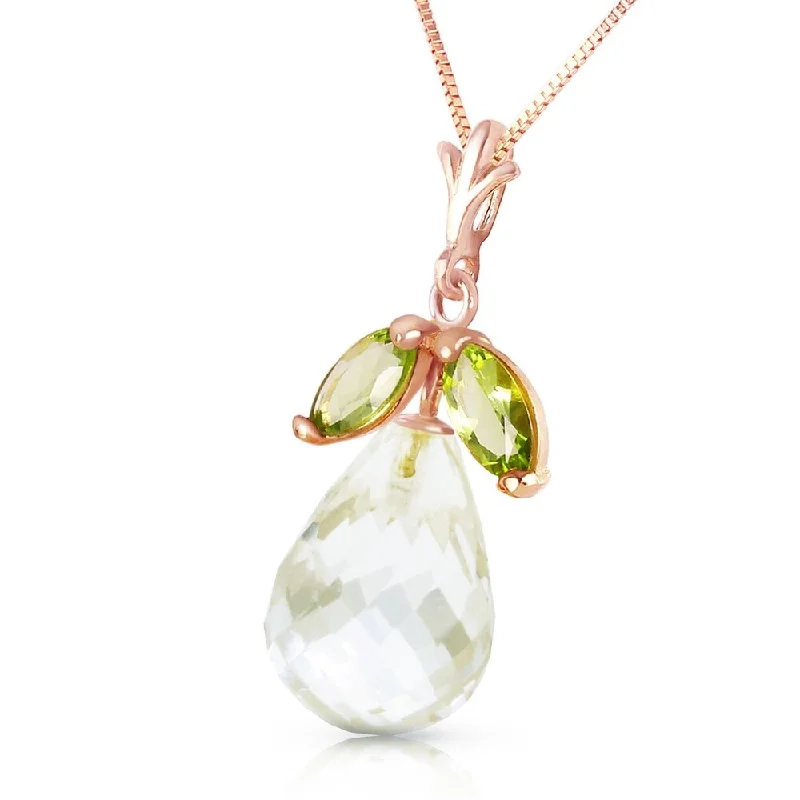 Trio birthstone necklaces-14K Solid Rose Gold Necklace with Natural Peridots & Rose Topaz