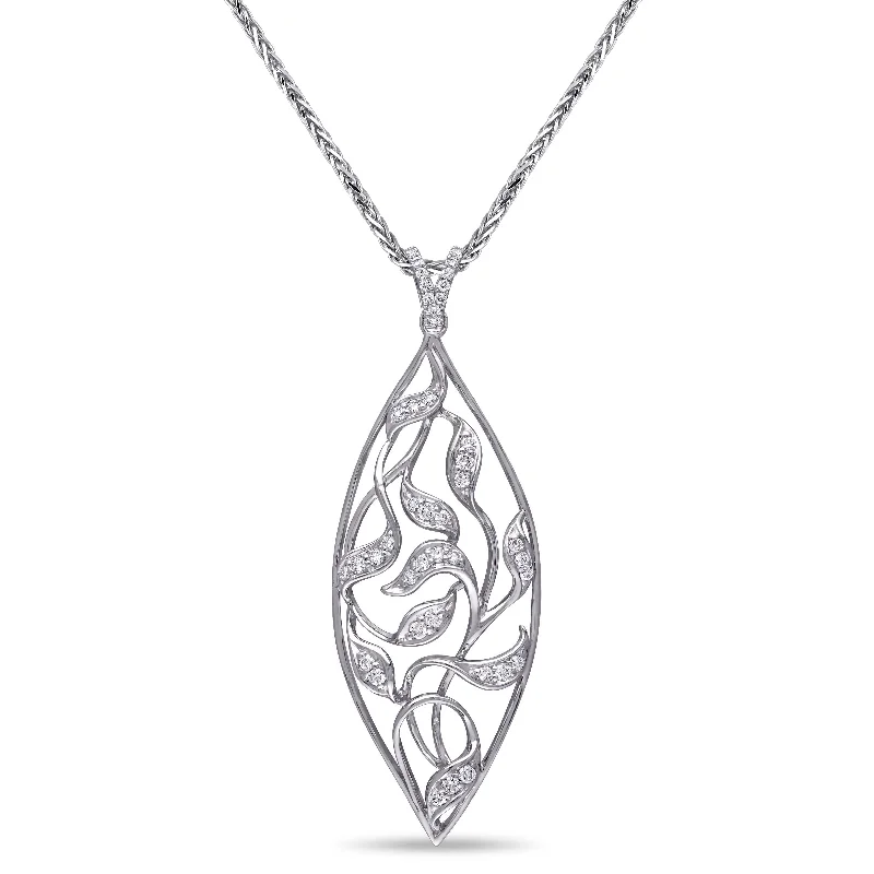 Square shape necklaces-Miadora 14k White Gold 2/5ct TDW Diamond Marquise Leaf Filigree Necklace - 51.3 mm x 18 inch x 18 mm x 4.9 mm