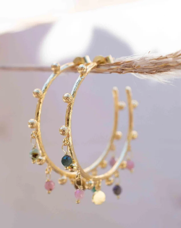 Mystic eye earrings-Tourmaline Hoop Earrings ~ 18k Gold Plated Earrings ~ ME213