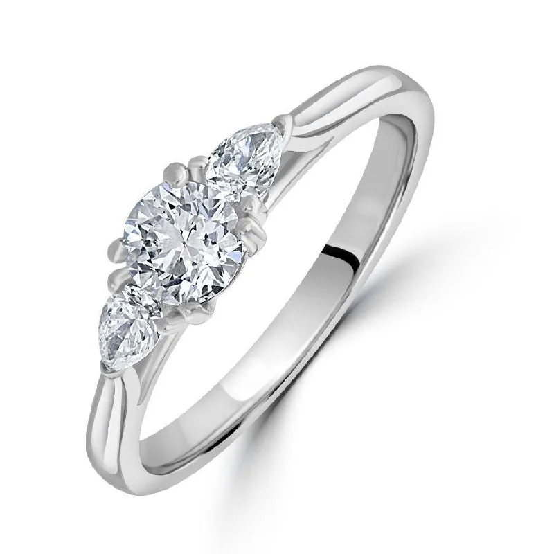 Platinum Round Brilliant Cut and Pear Shaped Diamond 3-Stone Ring