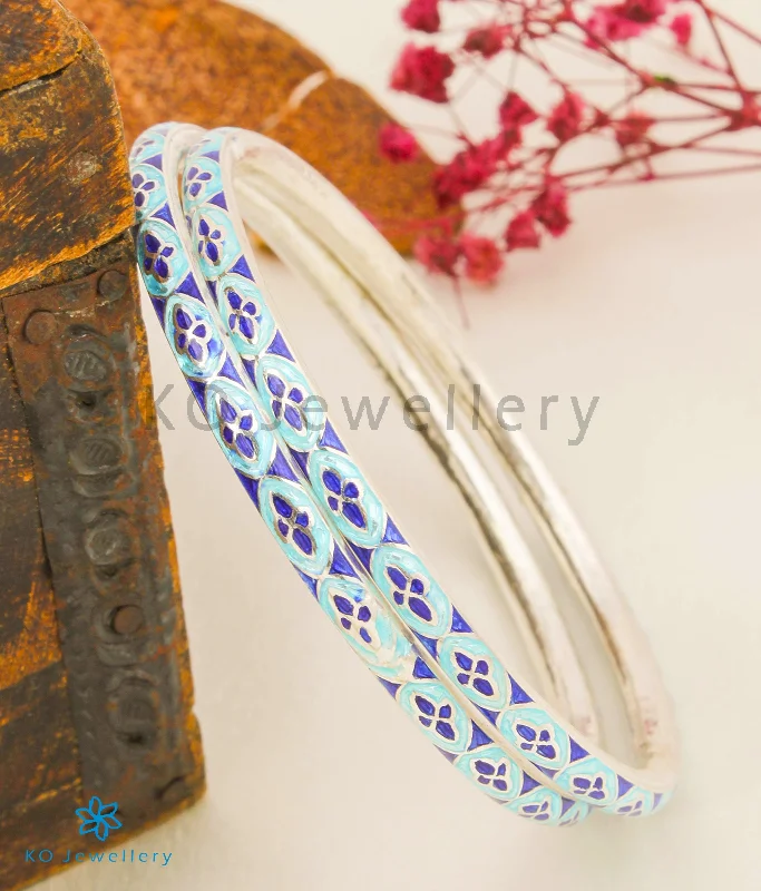 The Chittara Silver Meenakari Bangles (Blue/Size 2.4)