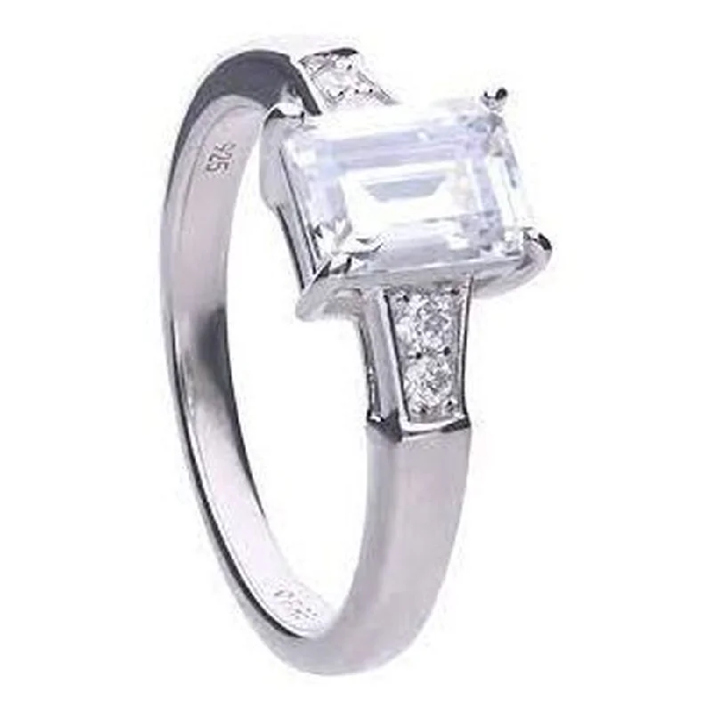 Silver Claw Set Emerald Cut Cubic Zirconia Ring