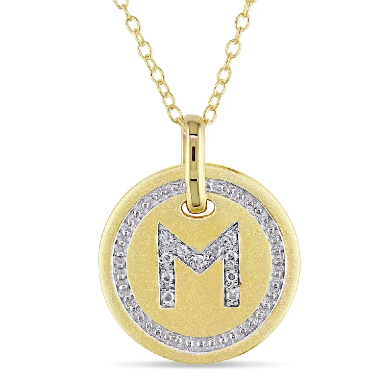 Thai style necklaces-Miadora Yellow Plated Sterling Silver Diamond M-Initial Halo Charm Necklace