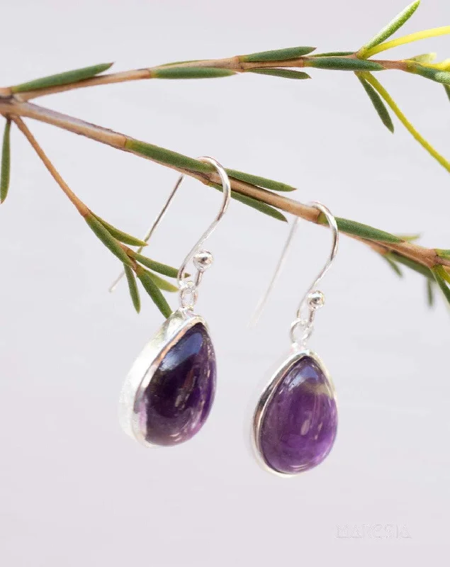 Sleek gold earrings-Amethyst Earrings ~ Sterling Silver 925 ~ ME139