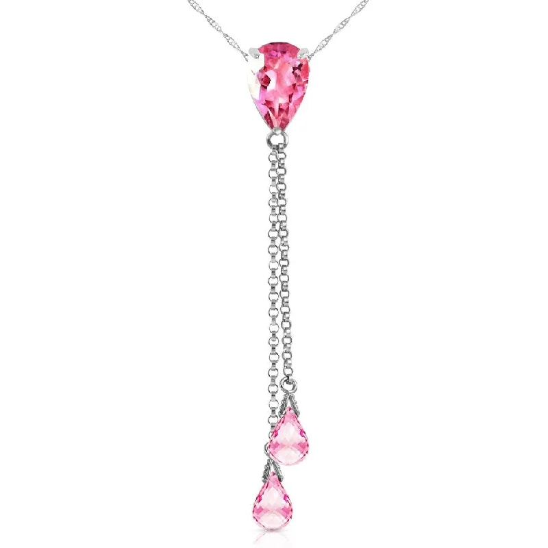 Nine-strand necklaces-3.75 Carat 14K White Gold Necklace Pink Topaz