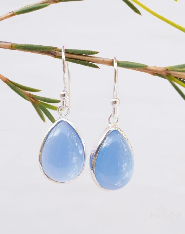 Oval dangle earrings-Blue Chalcedony Earrings~ Sterling Silver 925 ~ ME140