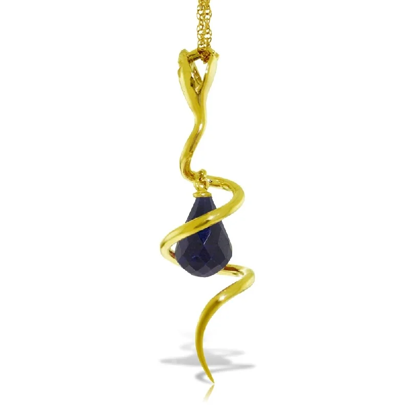 Vibrant enamel necklaces-14K Solid Gold Snake Necklace with Dangling Briolette Dyed Sapphire & Diamond