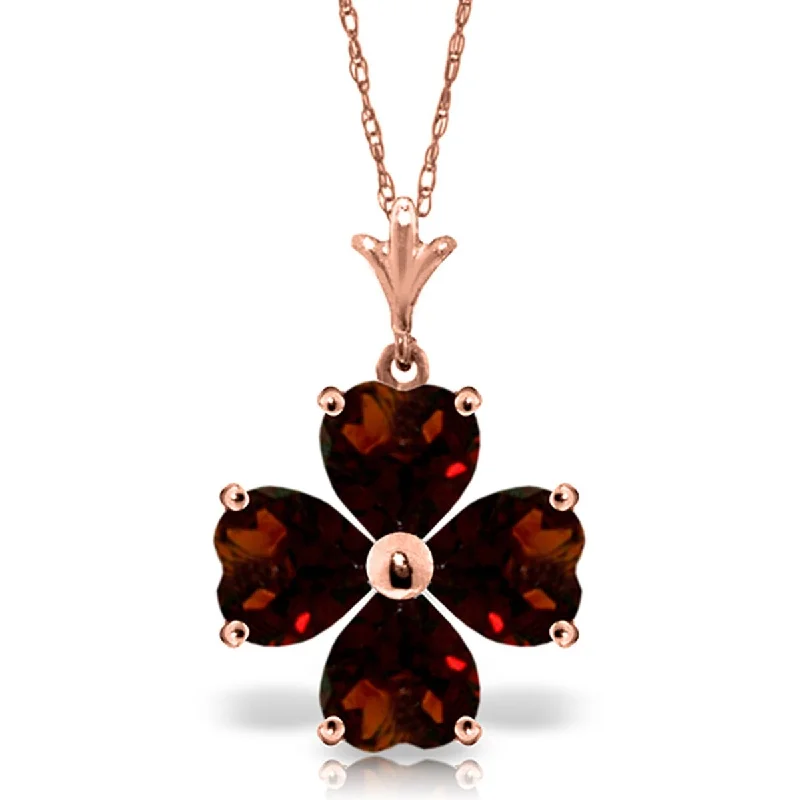 Lily flower necklaces-3.8 Carat 14K Solid Gold Flower Heart Cluster Garnet Necklace