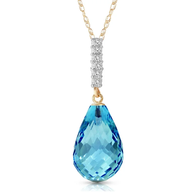 Petal design necklaces-6.68 Carat 14K Solid Gold Necklace Diamond Briolette Drop Blue Topaz