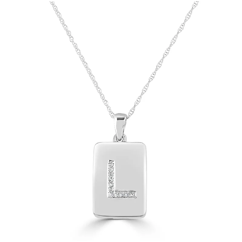 Curved gem necklaces-Joelle Diamond Initial Letter L Dog Tag 14K Gold Necklace Chain 1/25ct TDW