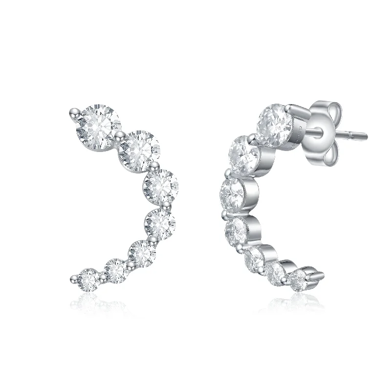 Dual-metal earrings-Anne Lab Created Moissanite Snow Half-Hoop Earrings