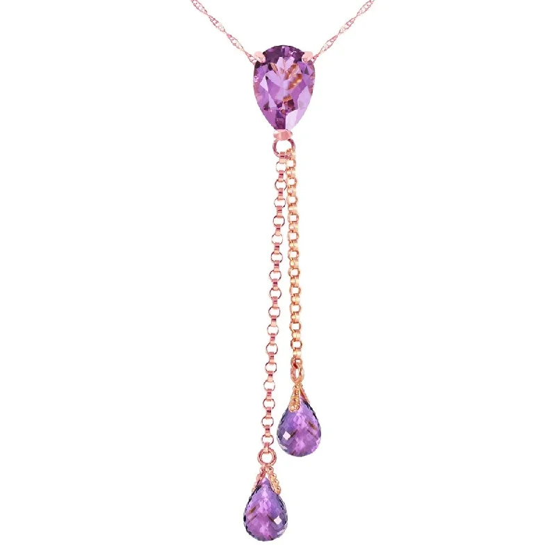 High gloss necklaces-14K Rose Gold Necklace w/ Purple Amethysts