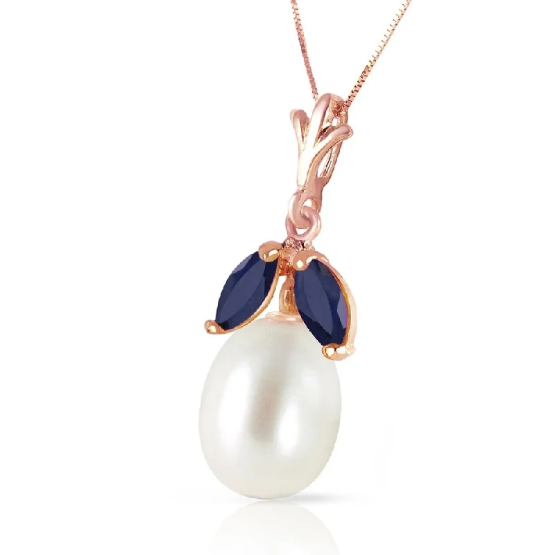 Vibrant enamel necklaces-14K Solid Rose Gold Necklace with Natural pearl & Sapphires