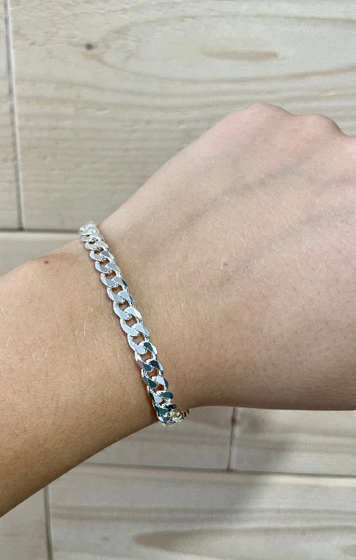 23cm Sterling Silver Flat Curb Chain Bracelet