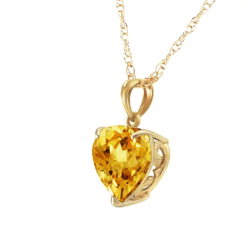 Frosted bead necklaces-14K Solid Gold Necklace with Natural 10mm Heart Citrine