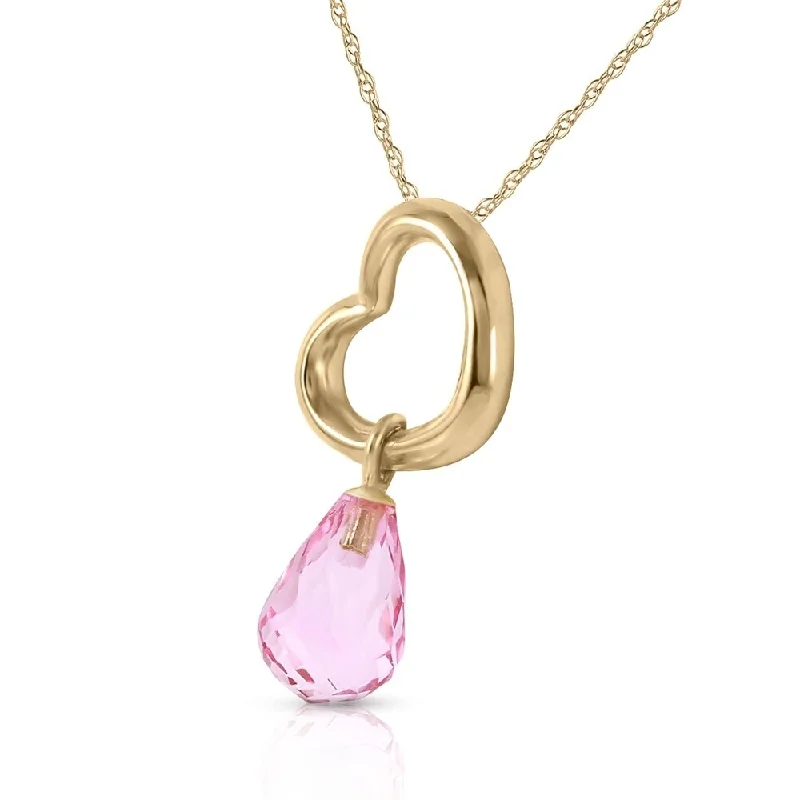 Old style necklaces-14K Solid Gold Heart Necklace with Dangling Natural Pink Topaz