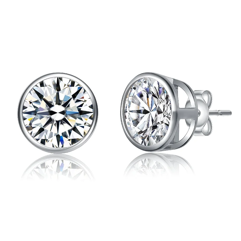 Light clay earrings-La Scène Moissanite Modern Bezel Stud Earrings