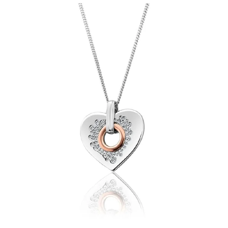 Silver & 9ct Rose Gold Cariad Sparkle Heart White Topaz Set Pendant