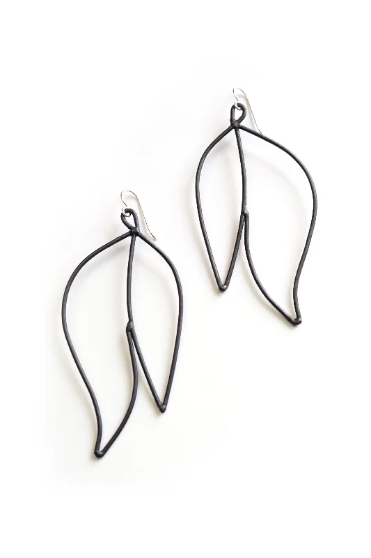 Bamboo motif earrings-Petale Statement Earrings in black steel, silver, or bronze