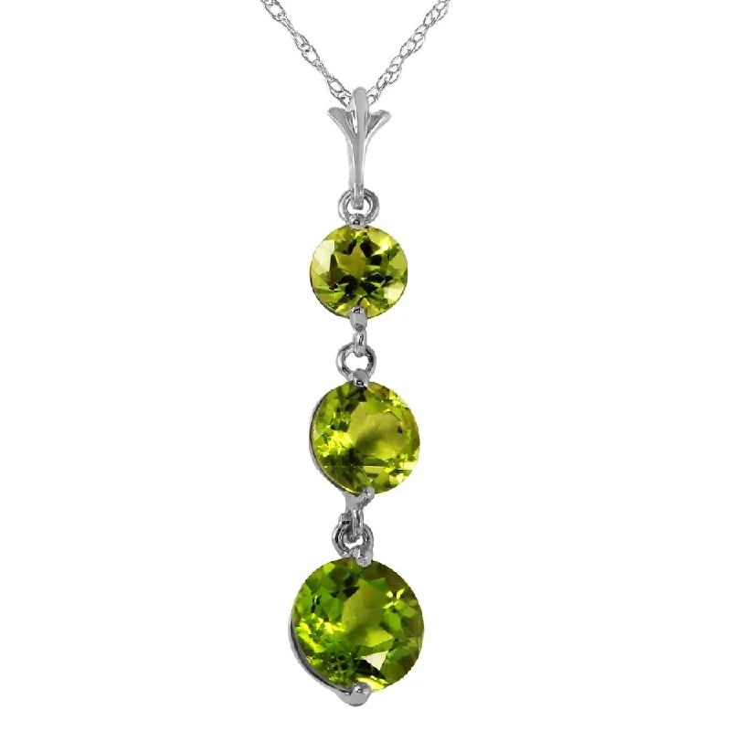 Elastic bead necklaces-3.6 Carat 14K White Gold Necklace Natural Peridot