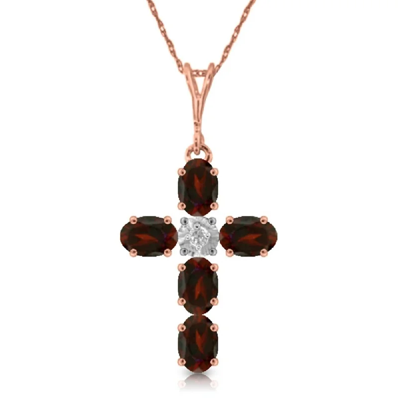 Frosted glass necklaces-1.88 Carat 14K Rose Gold Cross Necklace Natural Diamond Garnet