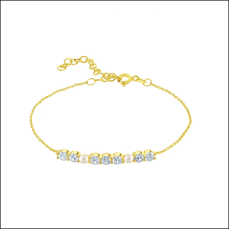 Gold Vermeil Pearl and Cubic Zirconia Bracelet